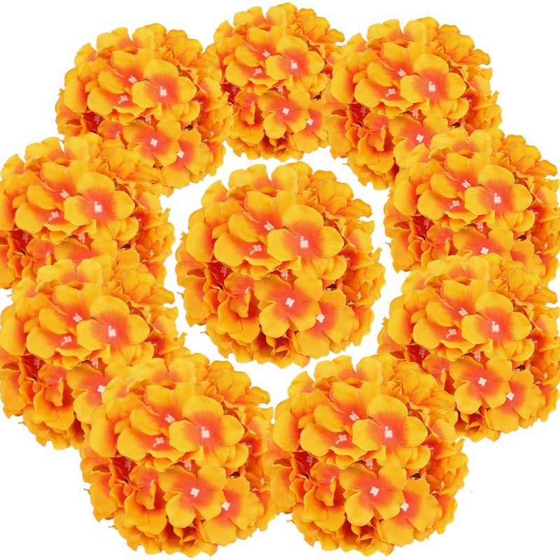 Flojery Silk Hydrangea Heads Artificial Flowers Heads with Stems for Home Wedding Decor,Pack of 10 (Sunset) - Image 1